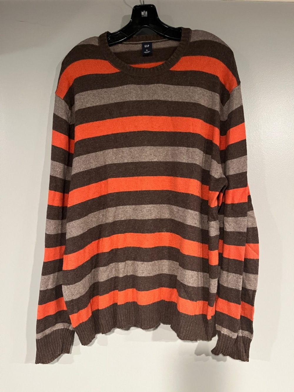 GAP Men's Striped Crewneck Sweater in Brown, Tan & Orange